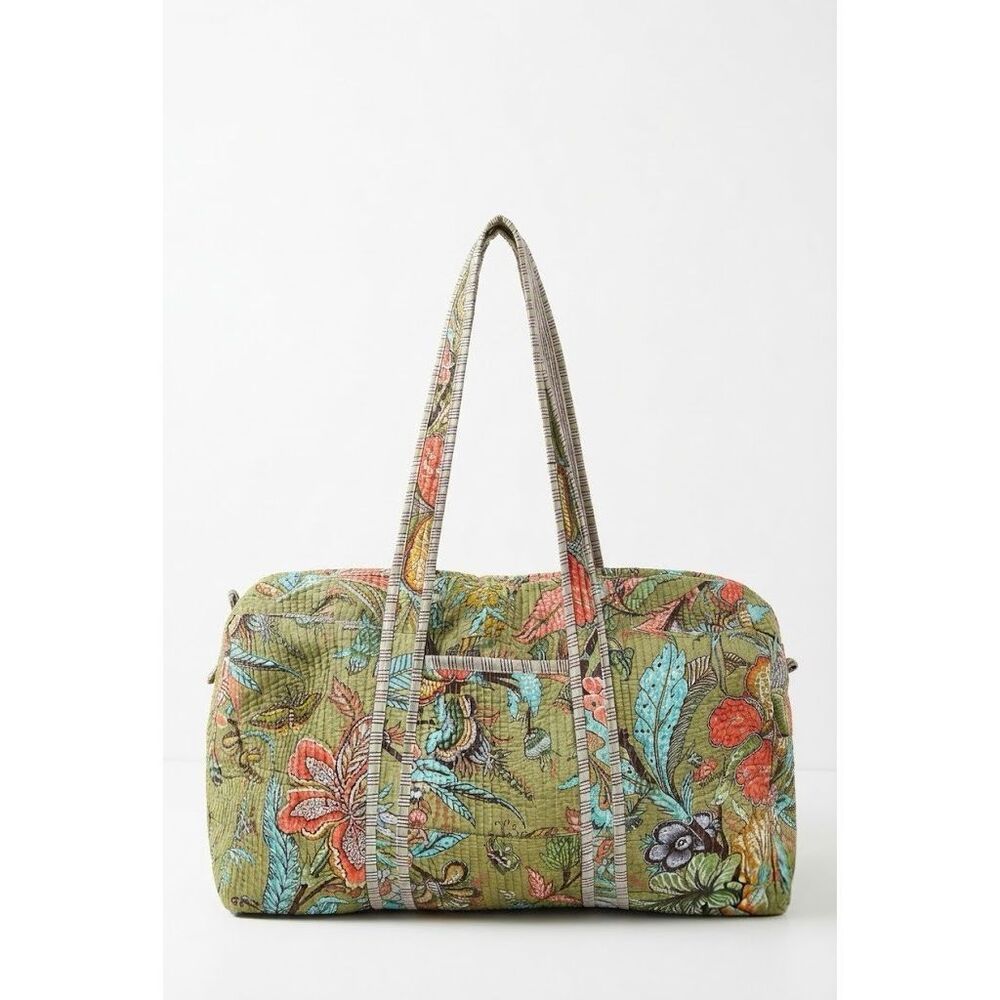 #268. POL Garden Green Soft Cotton Quilted Artisanal Duffle Bag NWT